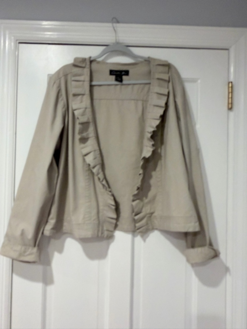 Christiana Zinn Ruffle Front Jacket Blazer 1X Beige